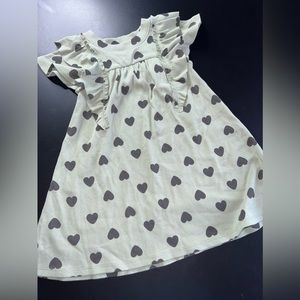 Cat & Jack Sage Green with Black Heart Small Ribbed Dress Toddler size 2T EUC